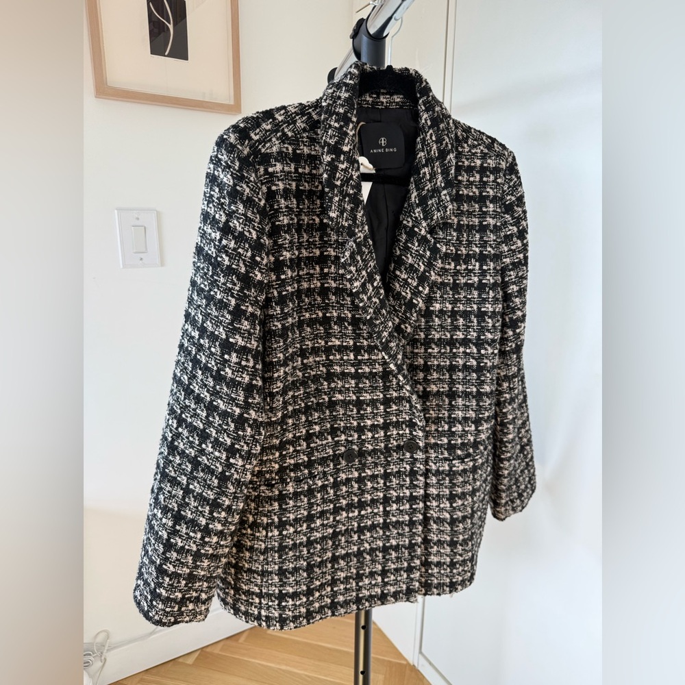 ANINE BING BLACK BOUCLE TWEED DOUBLE BREASTED JACKET - sz. Large